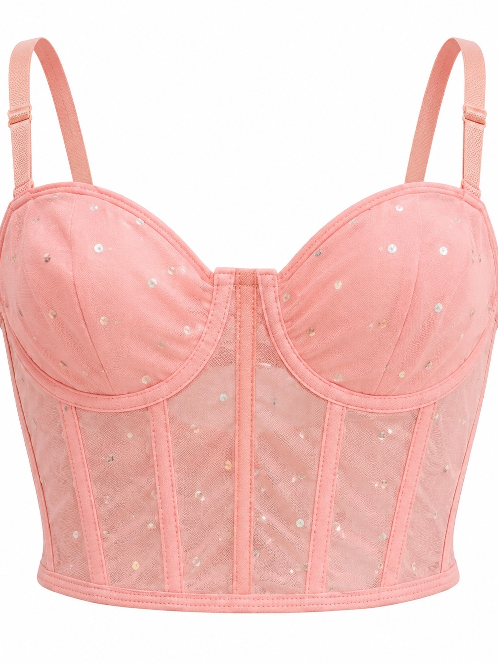 SHEIN Pink Rhinestone Mesh Longline Bustier Bra | Size Small | New Without Tags